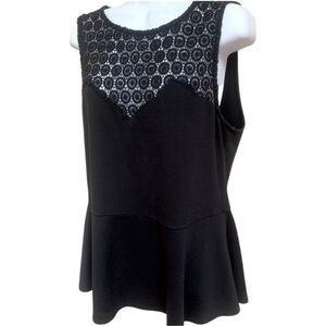 Torrid Black Crochet Yoke Peplum Keyhole Stretch Pullover Blouse Sz 0 Large